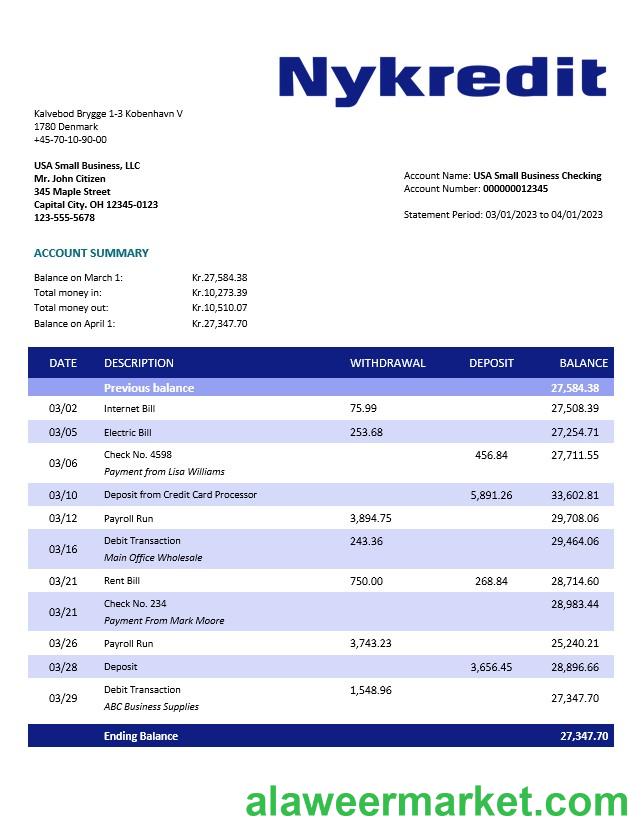 Nykredit Bank organization statement Word and PDF template